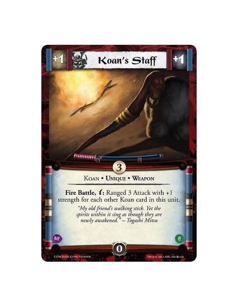 Koan's Staff  - Fire • Koan • Unique • Weapon  Fire Battle, w: Ranged 3 Attack with +1 strength for each other Koan card in this