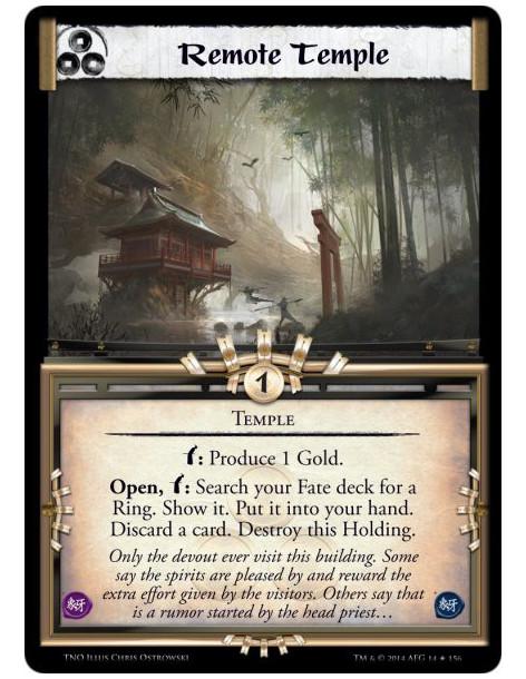 Remote Temple  - TempleBow: Produce 1 Gold.Open, Bow: Search your Fate deck for a Ring. Show it. Put it into your hand. Dis