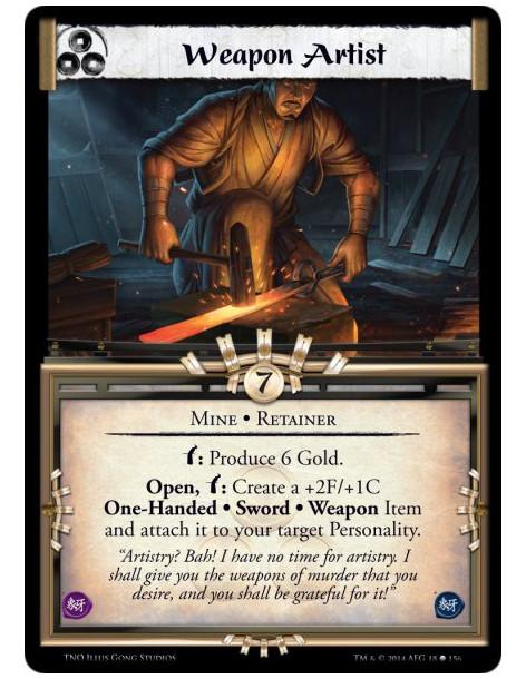 Weapon Artist  -  Mine • Retainer Bow: Produce 6 Gold.Open, Bow: Create a +2F/+1C One-Handed • Sword • Weapon Item and