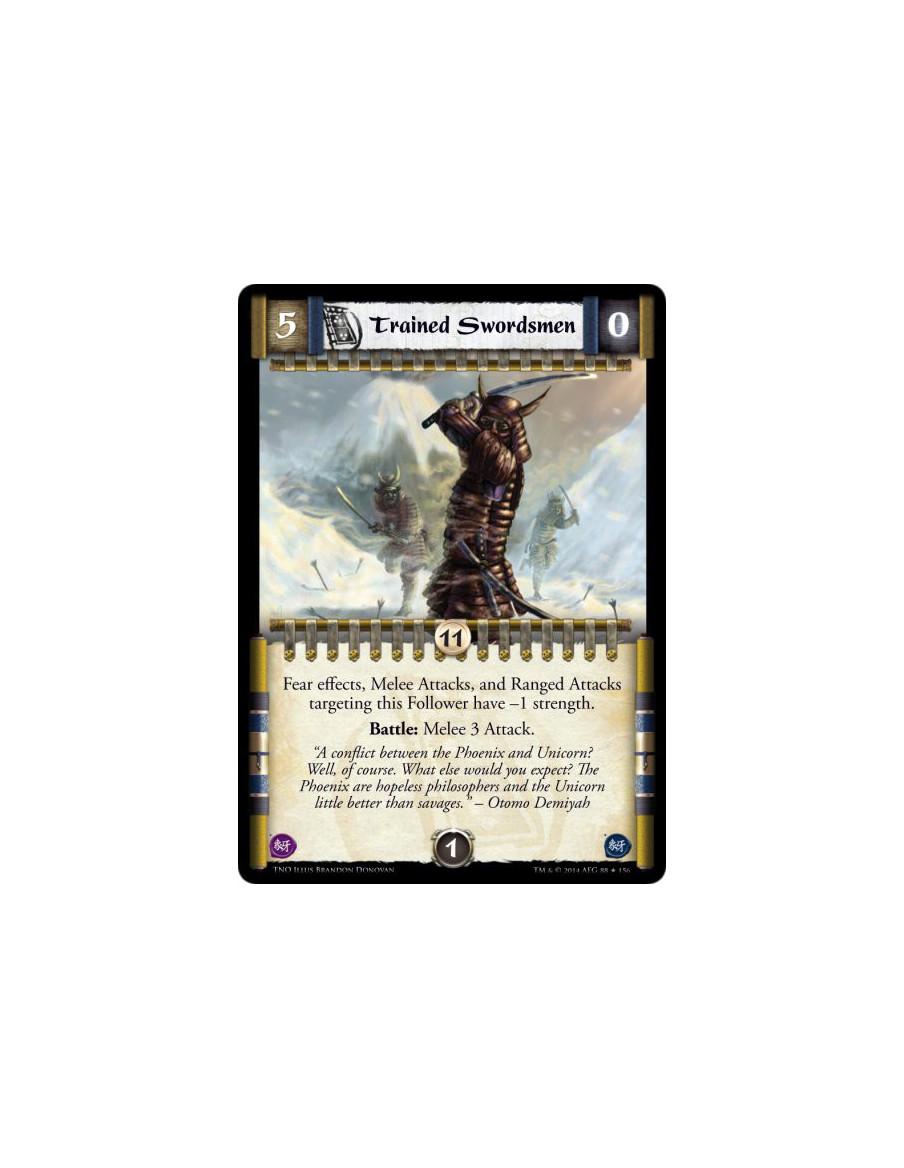 Trained Swordsmen  - Fear effects, Melee Attacks, and Ranged Attacks targeting this Follower have -1 strength. Battle: Melee 3 A