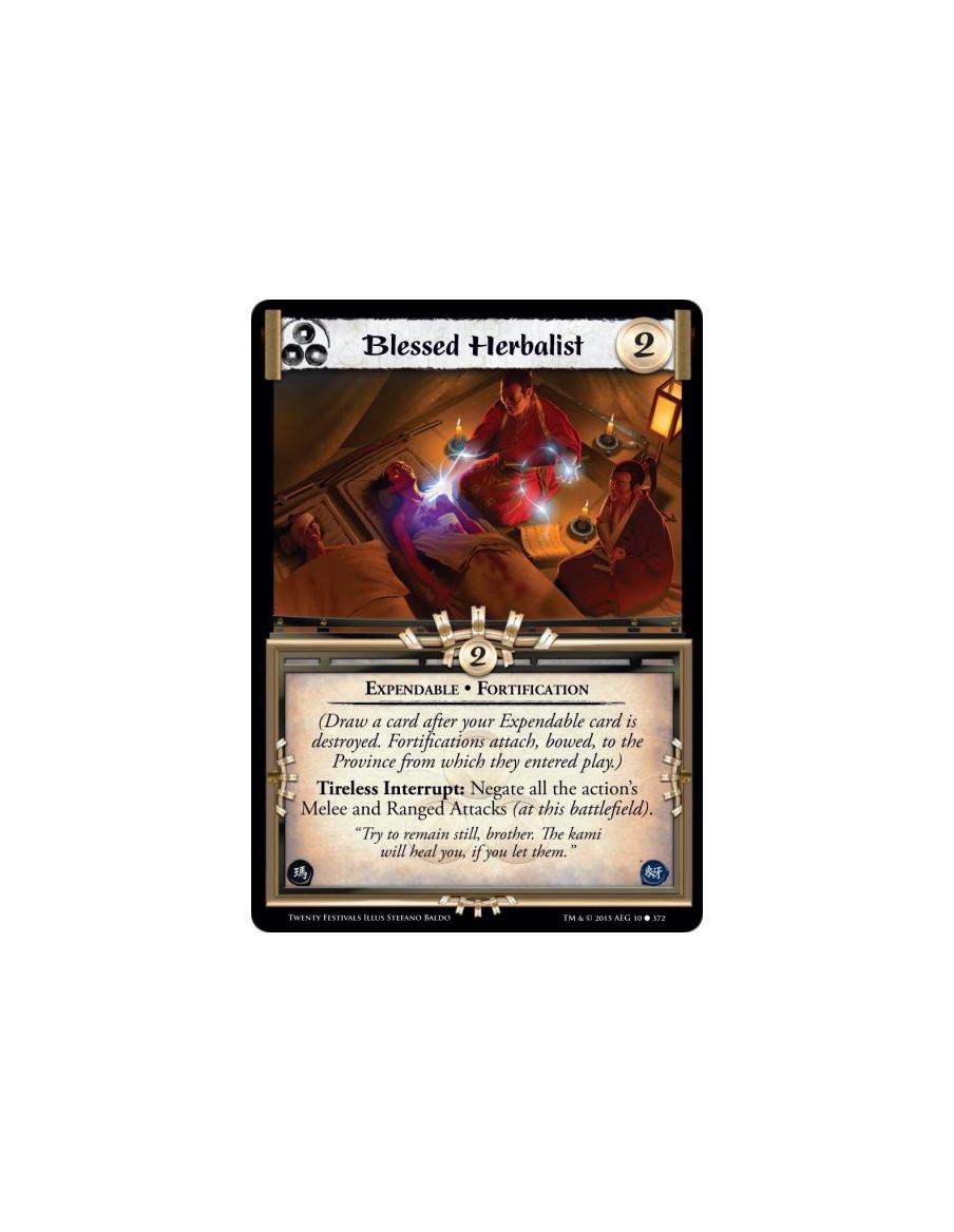Blessed Herbalist  - Fortification • Expendable (Draw a card after your Expendable card is destroyed. Fortifications attach, bow