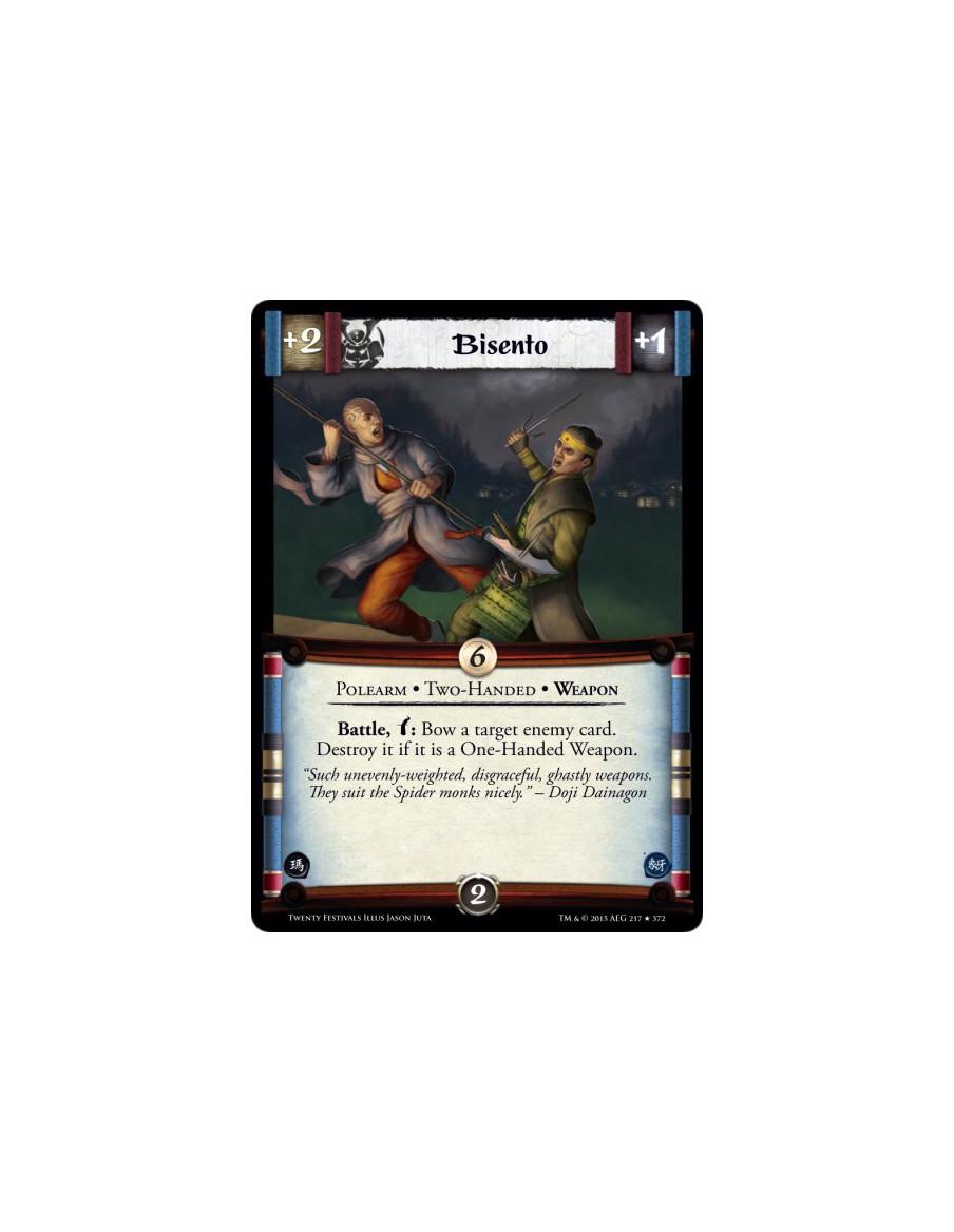 Bisento  - Polearm • Two-Handed • WeaponBattle, w: Bow a target enemy card. Destroy it if it is a One-Handed Weapon.