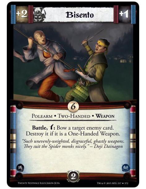 Bisento FOIL  - Polearm • Two-Handed • WeaponBattle, w: Bow a target enemy card. Destroy it if it is a One-Handed Weapon.