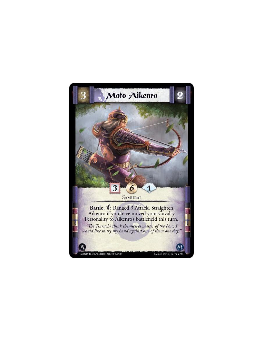 Moto Aikenro  - Samurai    Battle, w: Ranged 3 Attack. Straighten Aikenro if you have moved your Cavalry Personality to Aikenro'