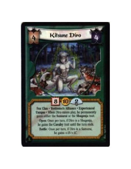 Kitsune Diro Exp  - Fox Clan. Yoritomo's Alliance. Experienced. Unique When Diro enters play, he permanently gains either the Sa