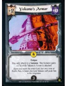 Yakamo's Armor FOIL - Unique May only attach to a Samurai. This samurai gains +4 Yu while Yakamo's armor is attached.
