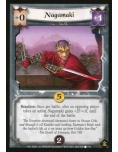 Nagamaki - Weapon(by errata) Reaction : Once per battle, after an opposing player takes an action, Nagamaki gains +2F/+1C until