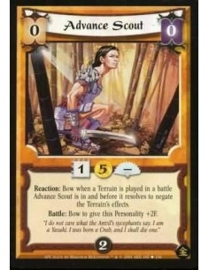 Advance Scout - Reaction: Bow when a Terrain is played in a battle Advance Scout is in and before it resolves to negate the Ter