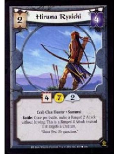 Hiruma Ryuichi - Crab Clan Hunter. Samurai Battle: Once per battle, make a Ranged 2 Attack without bowing. This is a Ranged 4 A