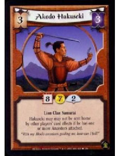 Akodo Hakuseki - Lion Clan Samurai Hakuseki may may not be sent home by other players' card effects if he has one or more Ances