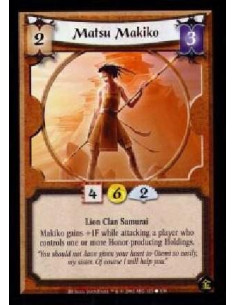 Matsu Makiko - Lion Clan Samurai Makiko gains +1F while attacking a player who controls one or more Honor-producing Holdings.