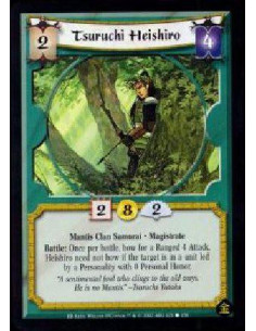 Tsuruchi Heishiro  - Mantis Clan Samurai. Magistrate Battle: Once per battle, bow for a Ranged 4 Attack. Heishiro need not bow i