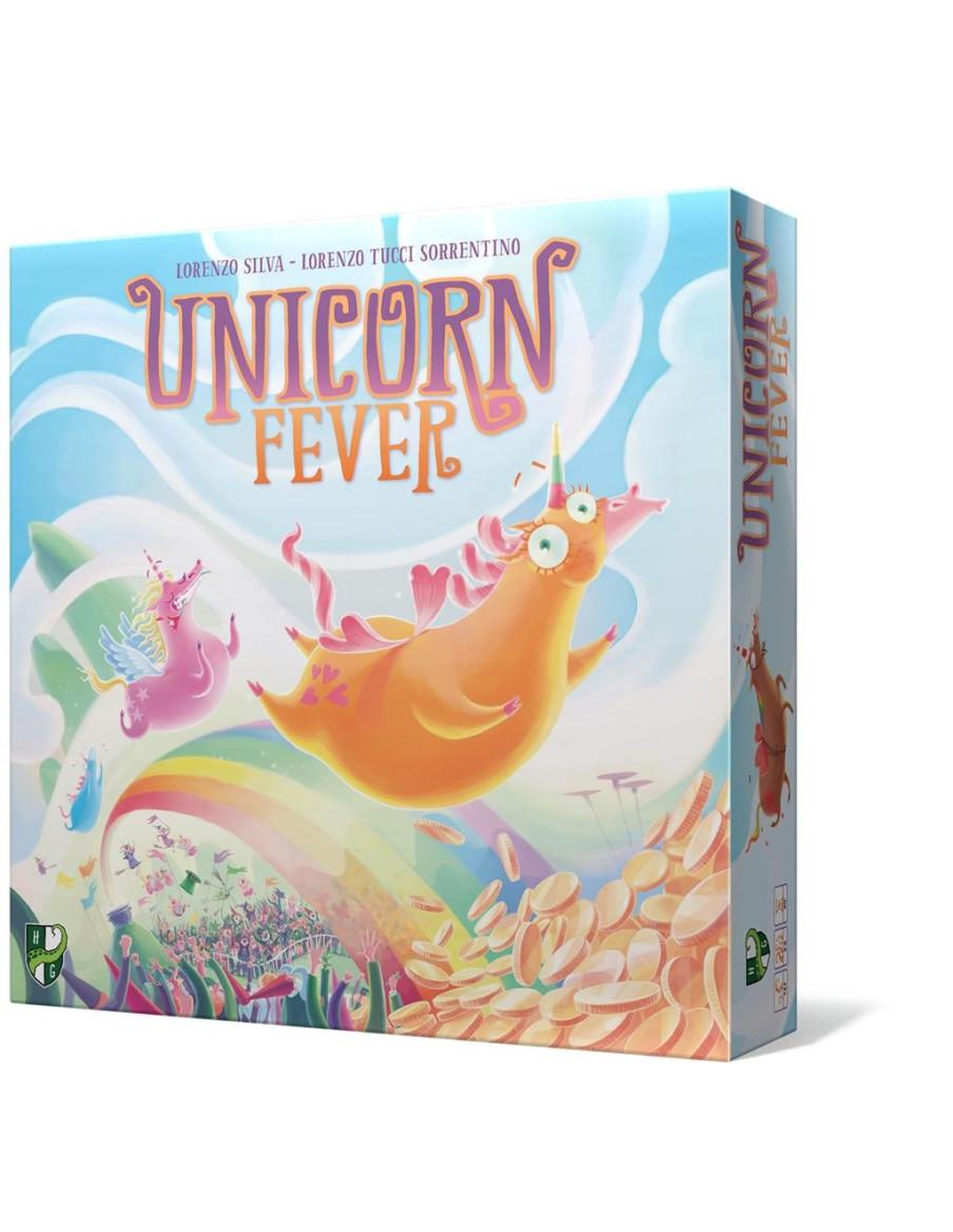 Unicorn Fever  - CONTENIDO1 tablero, 2 dados de Esprint, 6 miniaturas de Unicornio, 6 bases de Unicornio, 6 cartas de Unicornio,