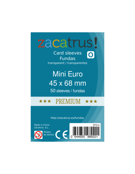 Fundas Zacatrus Mini Euro Premium (45mm x 68mm) (55 uds)  - 55 fundas gruesas de tamaño 45x68 milímetros