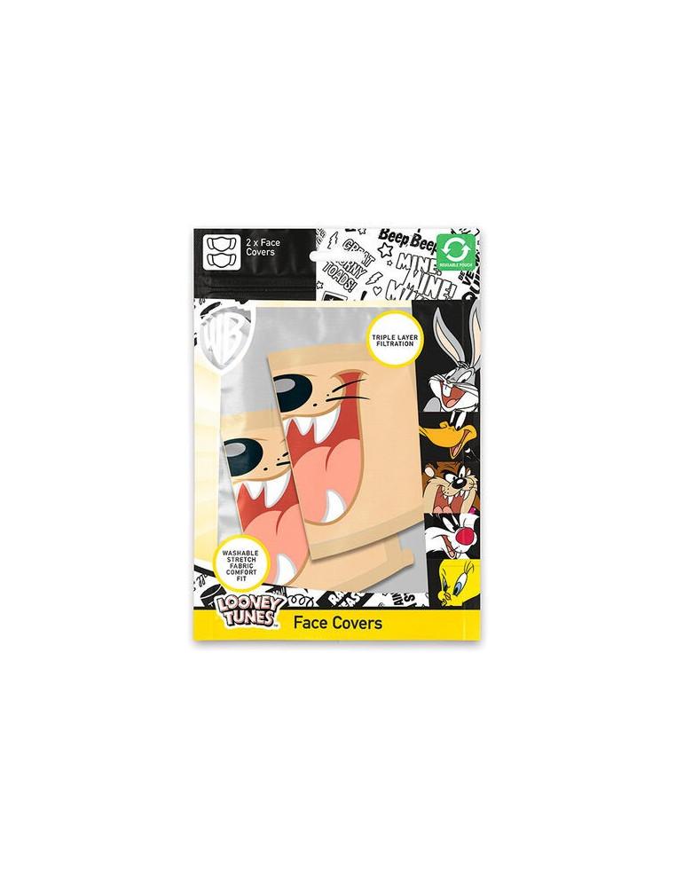 Pack 2 x Mascarilla reutilizable Taz - Diablo de Tasmania. Looney Tunes  - Contiene 2 mascarillas reutilizables para Adulto