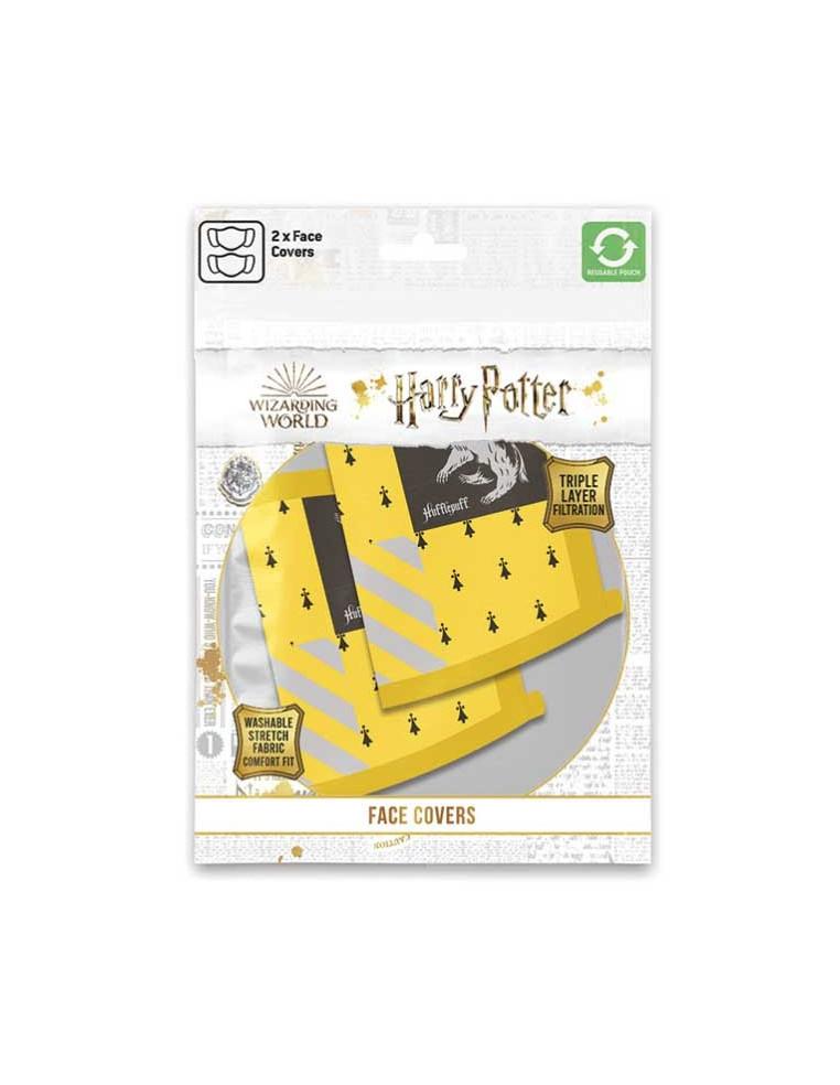 Pack 2 x Mascarilla reutilizable Hufflepuff. Harry Potter  - Paquete con 2 mascarillas reutilizables para Adultos