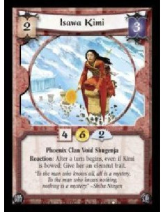 Isawa Kimi - Phoenix Clan Void Shugenja. Reaction: After a turn begins, even if Kimi is bowed: Give her an element trait