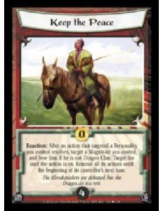 Keep the Peace  - Reaction: After an action that targeted a Personality you control resolves, target a Magistrate you control, a