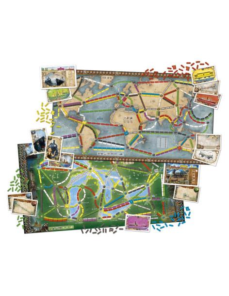 ¡Aventureros al Tren! La Vuelta al Mundo  - CONTENIDO  1 tablero de juego de doble cara (Mundo / Grandes lagos), 165 piezas de T 2
