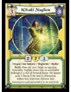 Kitsuki Nagiken FOIL  - Dragon Clan Samurai · Magistrate · Duelist. Battle: Once per turn: Target an opposing Personality. Nagik