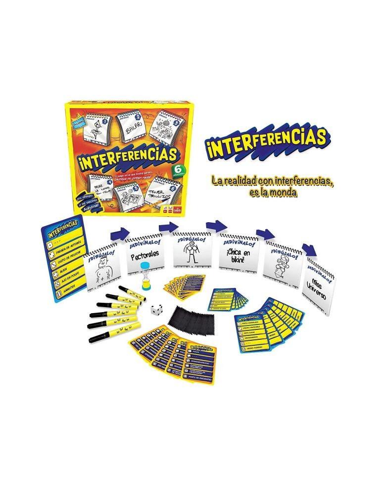 Interferencias (6 Jugadores)  - Contenido: 140 tarjetas con 840 nuevas palabras, 6 cuadernos de vinilo borrables, 6 rotuladores,