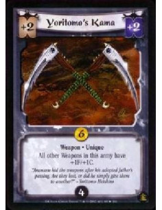 Yoritomo's Kama  - Weapon * Unique Other Weapons in this army gain a +1F/+1C bonus.