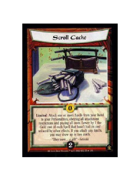 Scroll Cache  - Limited: Attach one or more Spells from your hand to your Personalities, obeying all restrictions and paying all