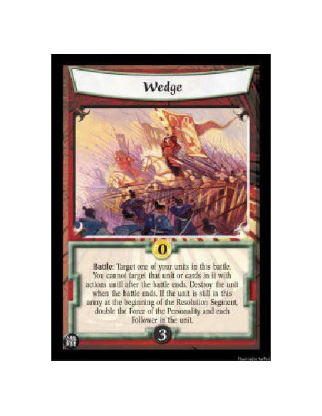 Wedge (Spanish Language)  - Battle: Target one of your units in this battle. You cannot target that unit or cards in it with act