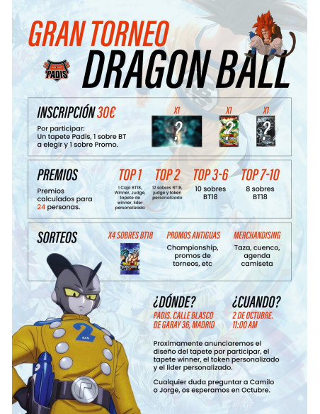 Gran Torneo Dragon Ball Super TCG 2 de Octubre 2022: Inscripción Padis