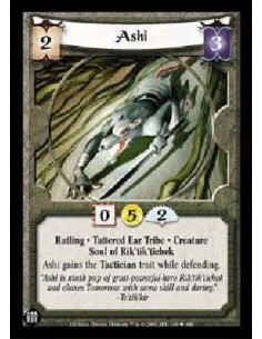 Ashi  - Ratling. Tattered Ear Tribe. Creature. Soul of Rik'tik'tichek Ashi gains the Tactician trait while defending.