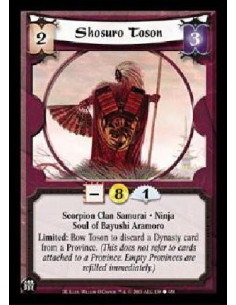 Shosuro Toson  - Scorpion Clan Samurai * Ninja Soul of Bayushi Aramoro Limited: Bow Toson to discard a Dynasty card from a Provi