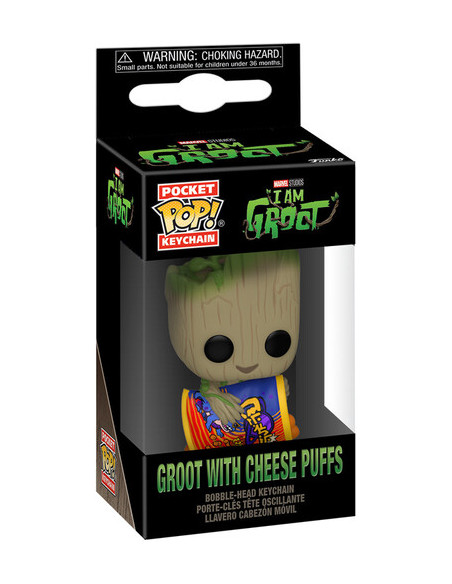 Keychain Pop Groot with Cheese Puffs. I am Groot. MARVEL
