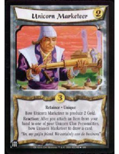 Unicorn Marketeer  - Retainer * Unique Bow Unicorn Marketeer to produce 2 Gold. Reaction: After you attach an Item from your han