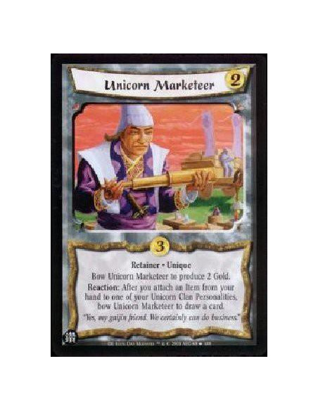 Unicorn Marketeer FOIL  - Retainer * Unique Bow Unicorn Marketeer to produce 2 Gold. Reaction: After you attach an Item from you