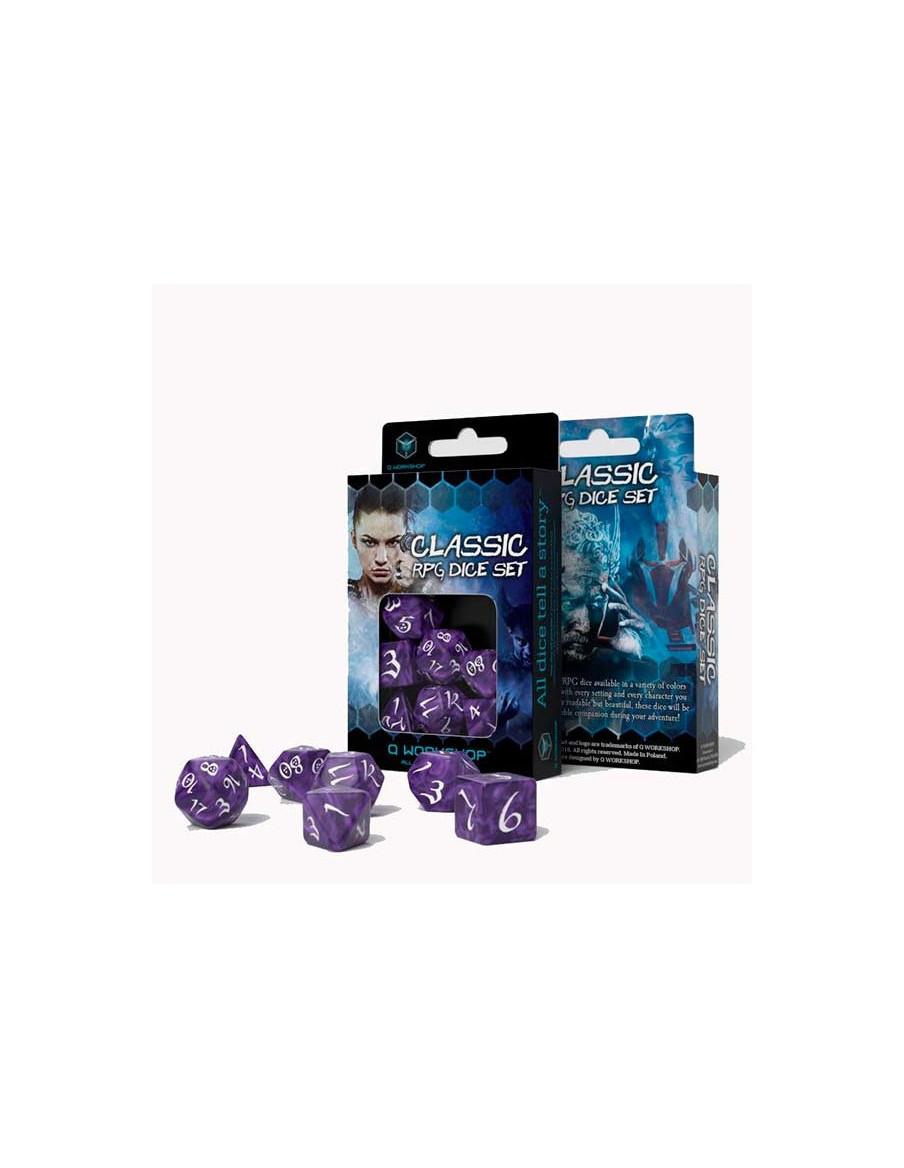 Set de Dados Clásico RPG Morado y Blanco (7 Dados)