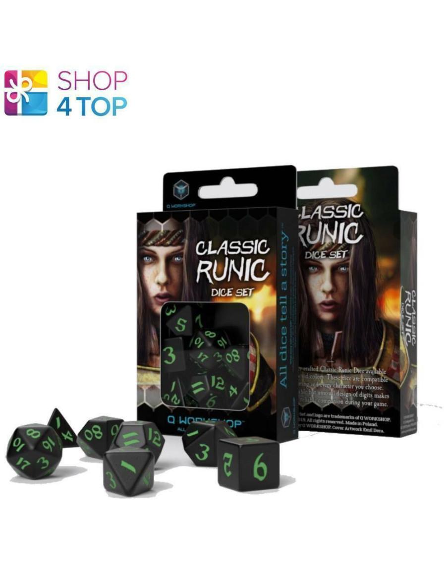 Classic RPG Dice Set Black and Green (7 Dices)  - Classic RPG Dice Set Black and Green (7 Dices)