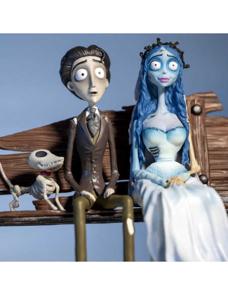 Figures Collector Set La novia cadáver en banco con Víctor y Zero. Tim Burton