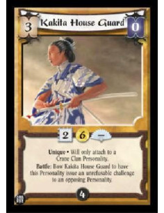 Kakita House Guard (Español)  - Unique . Will only attach to a Crane Clan Personality. Battle: Bow Kakita House Guard to have th