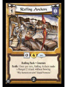Ratling Archers (Español)  - Ratling Pack * Creature Battle: Once per turn, Ratling Archers make a Ranged 2 Attack without bowin