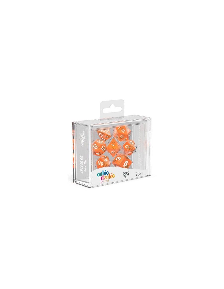 Set de dados naranja Translucent (7). Oakie Doakie