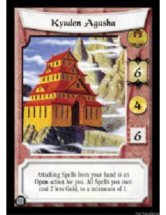 Kyuden Agasha FOIL - Attaching Spells from your hand is an Open action for you. All Spells you own cost 2 less Gold, to a minim