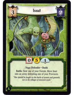 Issut  - Naga Defender. Bushi Battle: Bow one of your Forests. Move Issut into an army defending one of your Provinces.