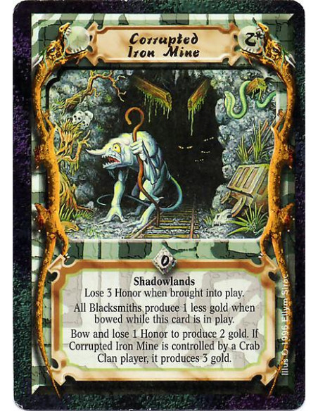 Corrupted Iron Mine  - Shadowlands Lose 3 Honor. Each Blacksmiths produces 1 less Gold instead of 1 extra Gold when bowed. Bow t
