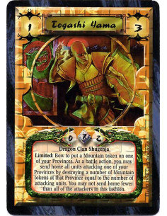 Togashi Yama - Dragon Clan Shugenja Limited: Bow to put a Mountain token on one of your Provinces. As a battle action, you may