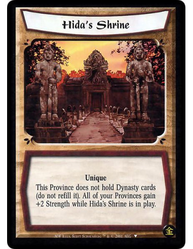Hida's Shrine (Francés) - Unique This Province does not hold Dynasty cards (do not refill it). All of your Provinces gain +2 St