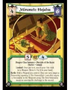 Mirumoto Hojatsu (Spanish)  - Dragon Clan Samurai · Disciple of the Kami · Duelist · Unique. Limited: Once per turn, search your