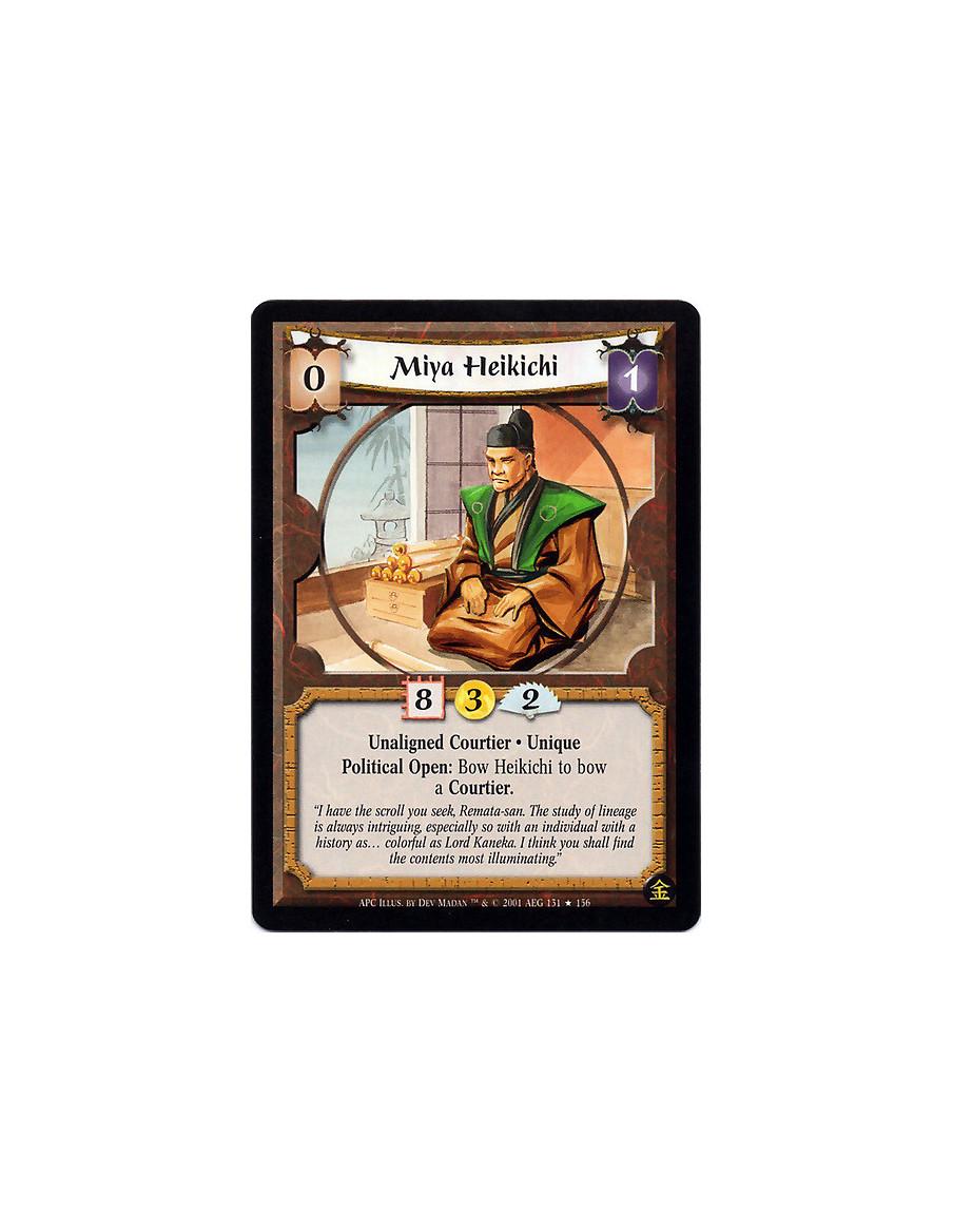 Miya Heikichi (French)  - Unaligned Courtier. Unique Political Open: Bow Heikichi to bow a Courtier.