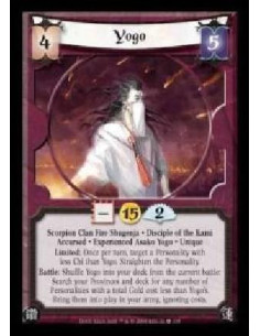 Yogo (Español)  - Scorpion Clan Fire Shugenja · Disciple of the Kami · Accursed · Experienced Asako Yogo · Unique. Limited: Once
