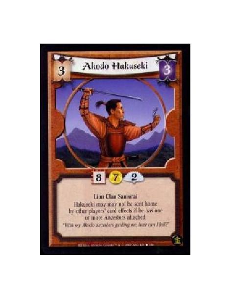Akodo Hakuseki (French)  - Lion Clan Samurai Hakuseki may may not be sent home by other players' card effects if he has one or m
