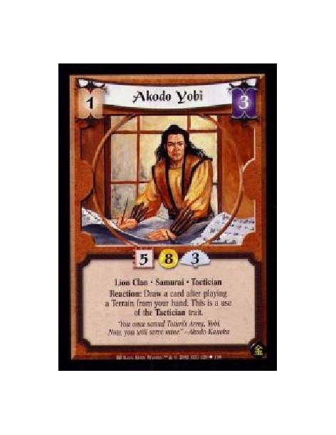 Akodo Yobi (Francés)  - Lion Clan Samurai. Tactician Tactical Reaction: After playing a Terrain from your hand, draw a card. Yob